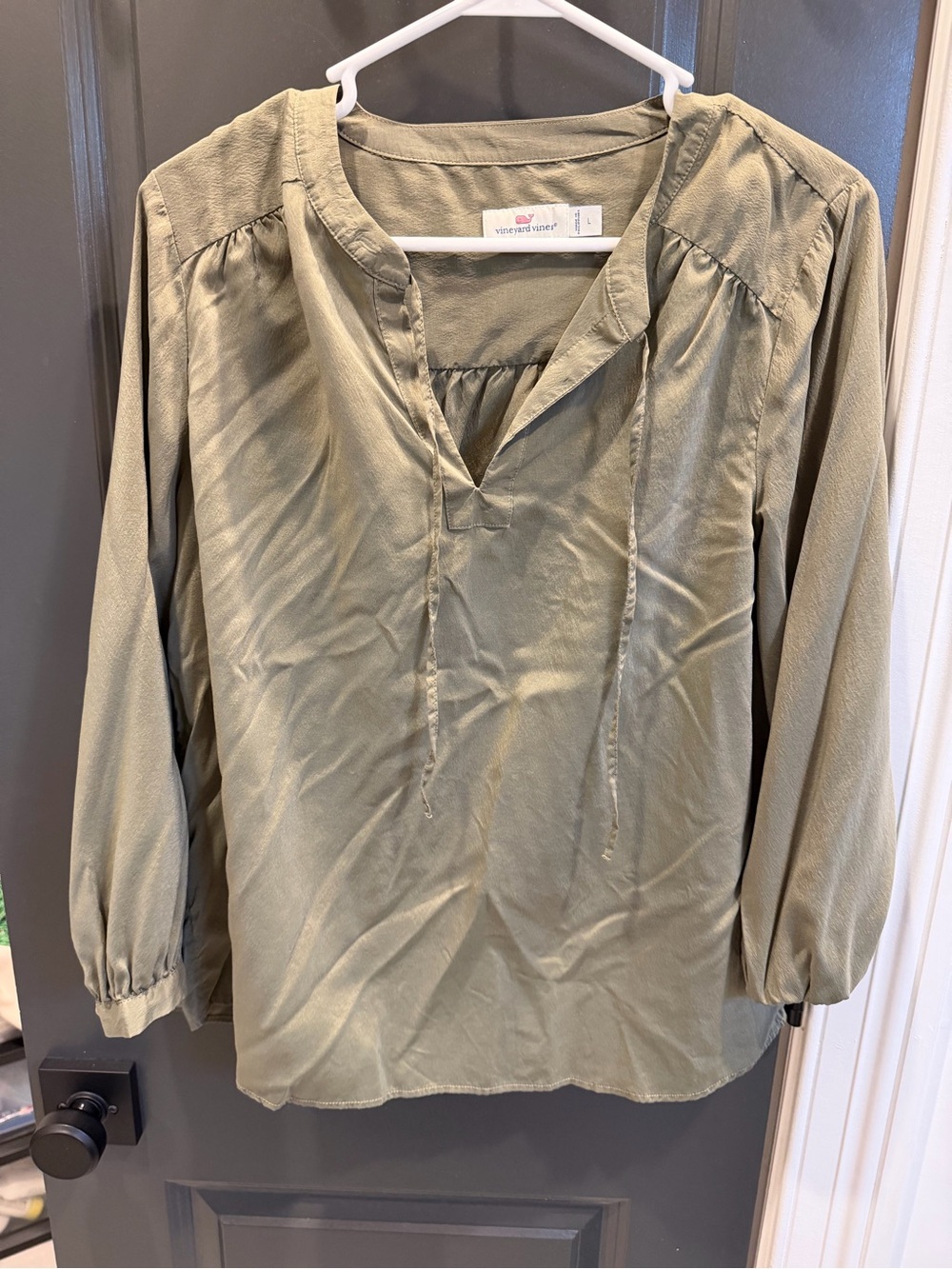 Vineyard Vines Olive Green Long Sleeve Peasant Top